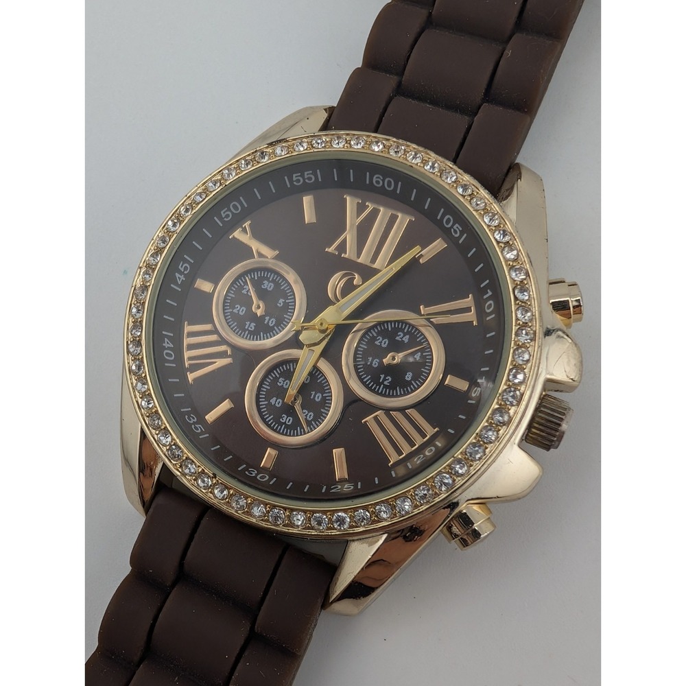 Charming Charlie Women's Watch 44mm Case Brown Silicone Band- New Battery